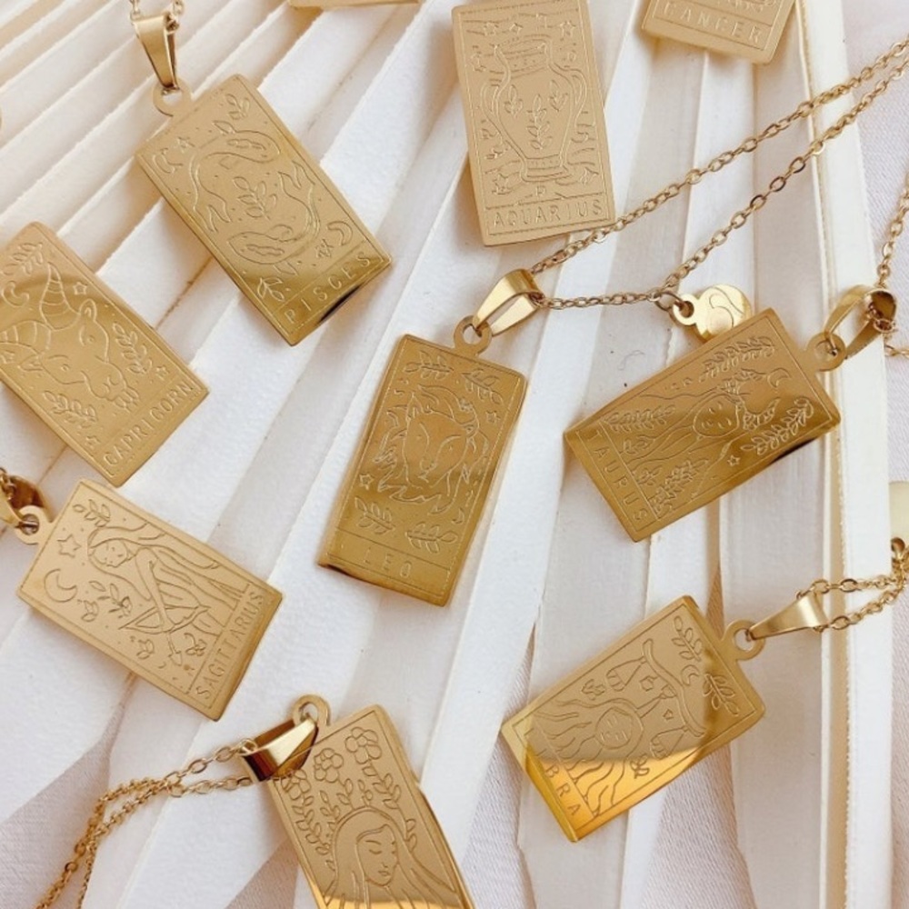 Zodiac Tarot Card Necklace Aries, Taurus, Gemini, Cancer, Leo, Virgo, Libra, - Picture 7 of 10